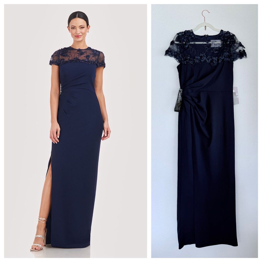 NWT JS Collections Women's Laney Soutache Yoke Gown in Navy Size 6